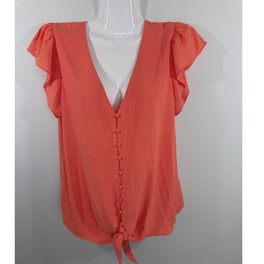 Naked Zebra Coral Flutter Sleeve Tie Front Blouse Women Medium NWT Preppy Fairy